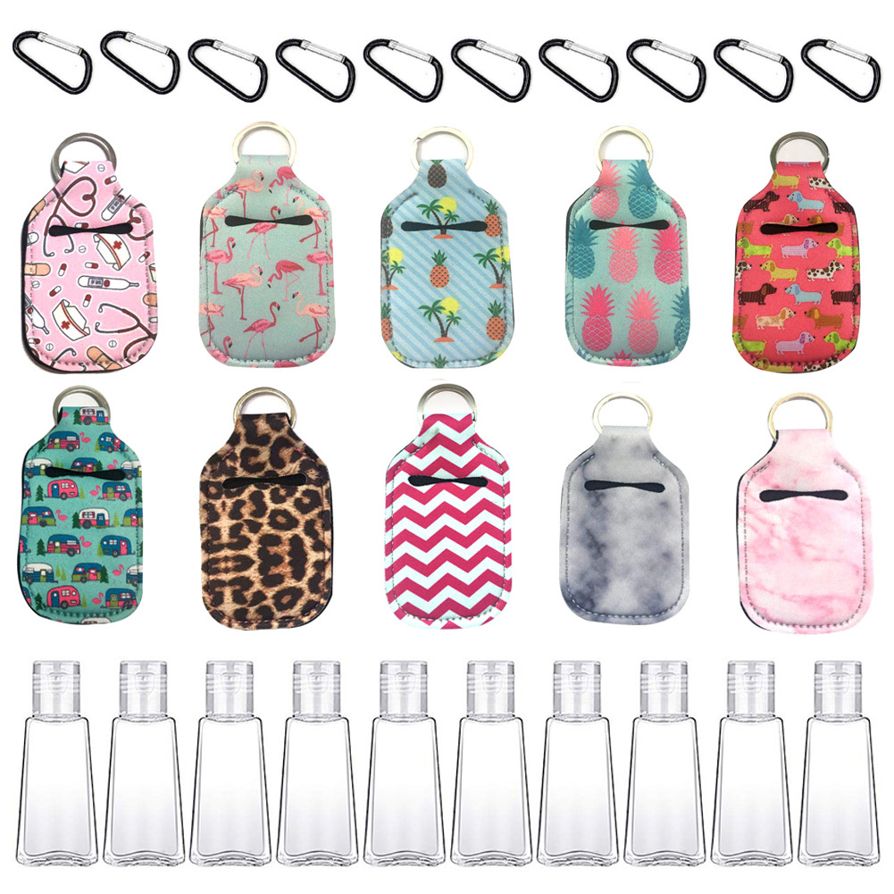 ADAMAS-BETA 10pcs Keychain Travel Bottles 30ml Refillable Hand Sanitizer Holder clip on Small Mini Portable Bottles Containers Carrier for Toiletries,Shampoo,Lotion