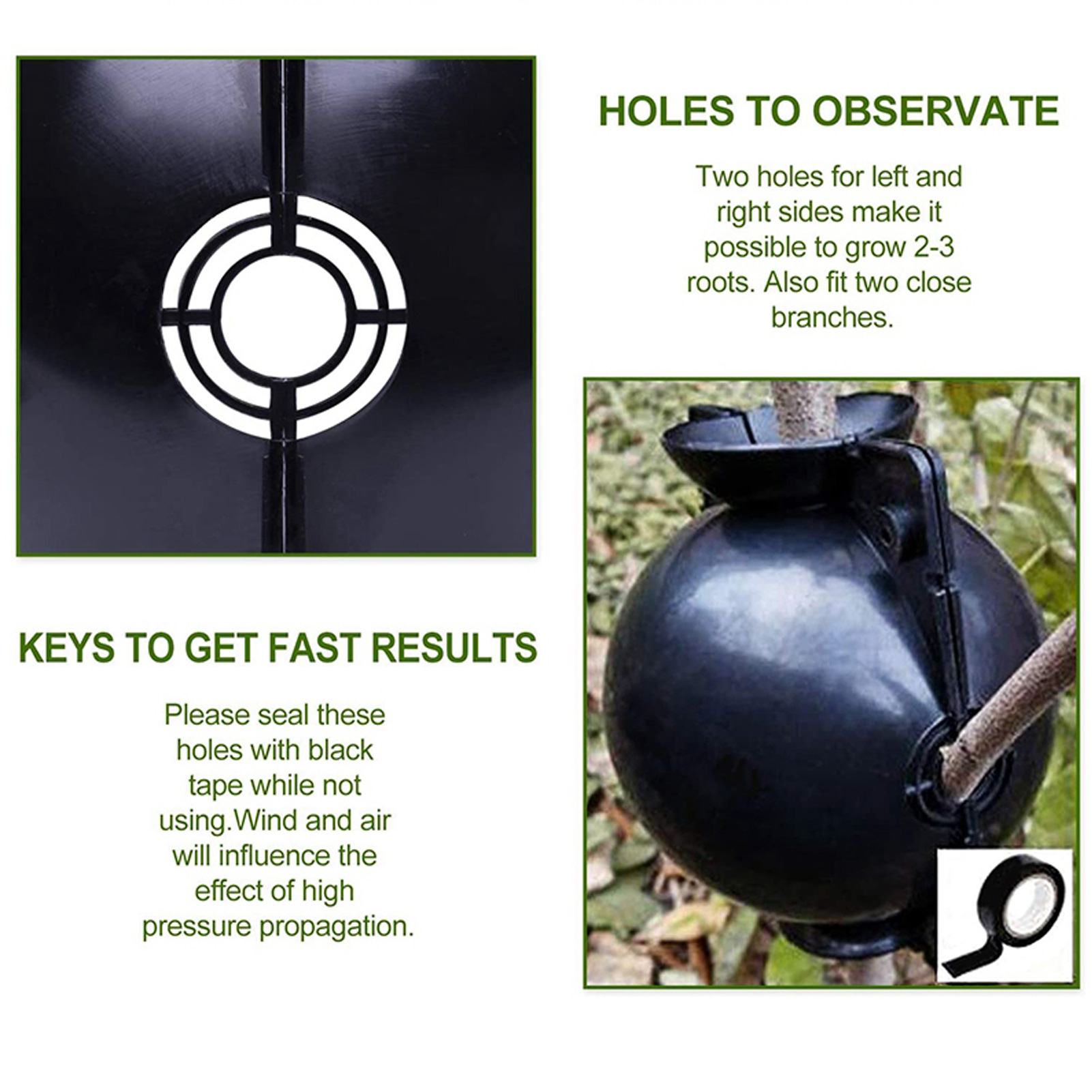 Plant Rooting Ball Black Plant Root Device Growing Box Assisted Cutting High-Pressure Propagation Ball, Reusable Grafting Controller Air-Layering for Plants Asexual Reproduction