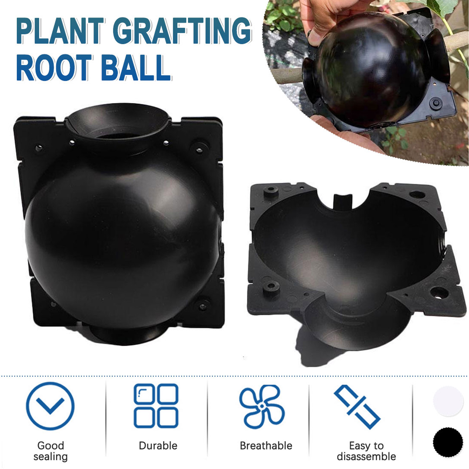 Plant Rooting Ball Black Plant Root Device Growing Box Assisted Cutting High-Pressure Propagation Ball, Reusable Grafting Controller Air-Layering for Plants Asexual Reproduction