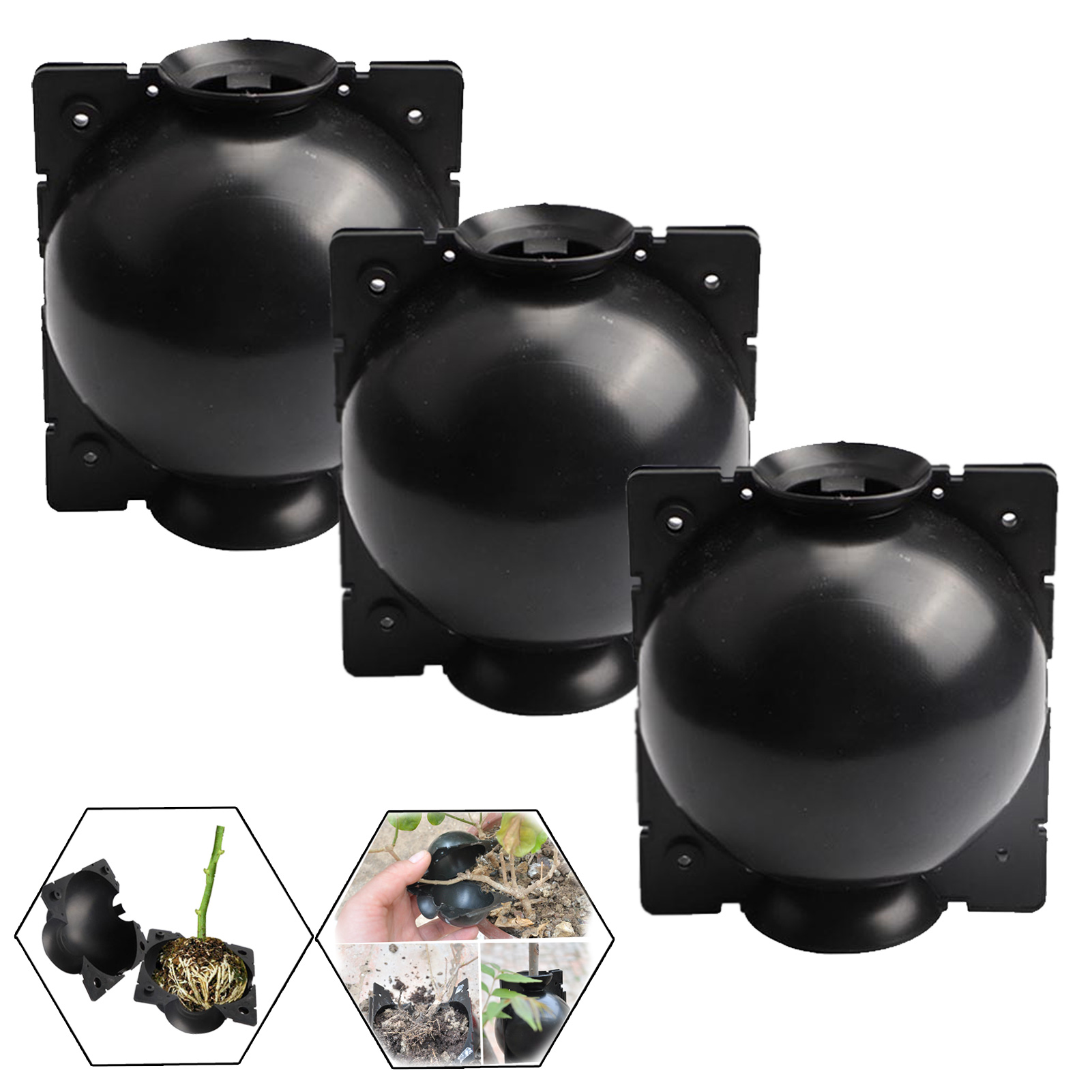 Plant Rooting Ball Black Plant Root Device Growing Box Assisted Cutting High-Pressure Propagation Ball, Reusable Grafting Controller Air-Layering for Plants Asexual Reproduction