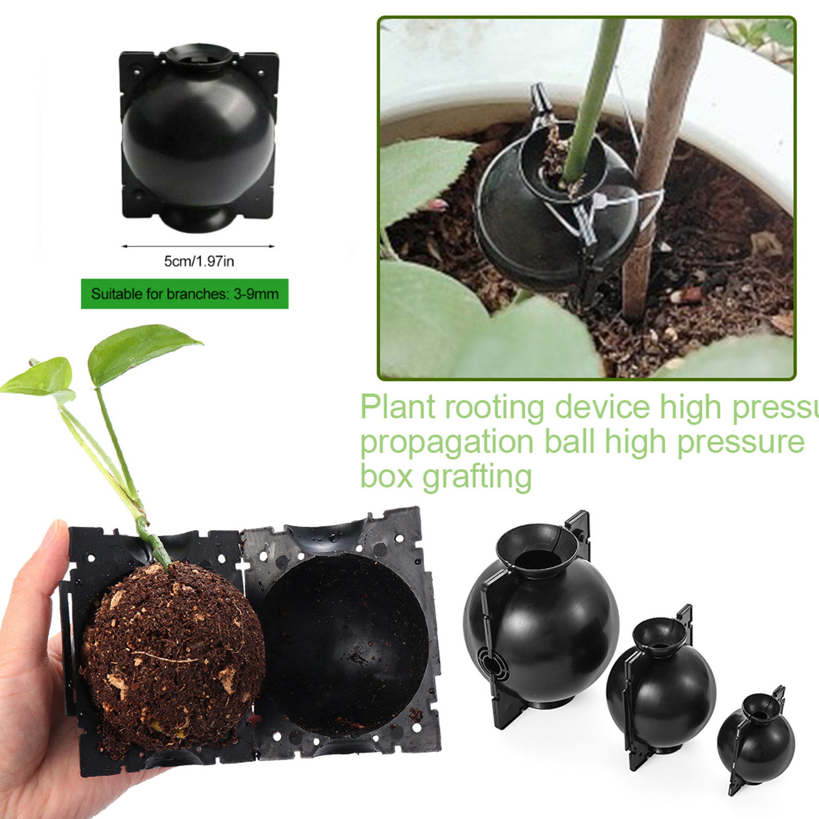 Plant Rooting Ball Black Plant Root Device Growing Box Assisted Cutting High-Pressure Propagation Ball, Reusable Grafting Controller Air-Layering for Plants Asexual Reproduction