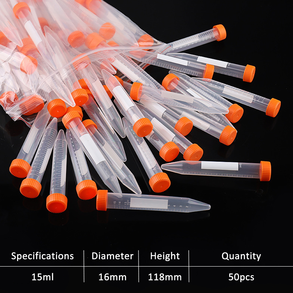 ADAMAS BETA 15ml 50pcs Centrifuge Tube Graduated Plastic Test Tubes wi