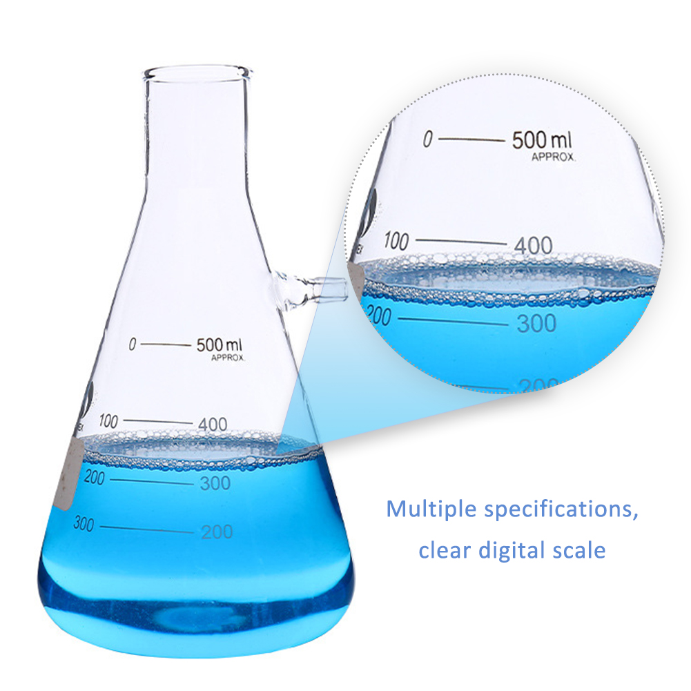 ADAMAS BETA 3pcs Graduated Suction Bottle Laboratory Triangular Flask Glass Filter Bottle 250ML-500ML-1000ML with Branch Nozzle