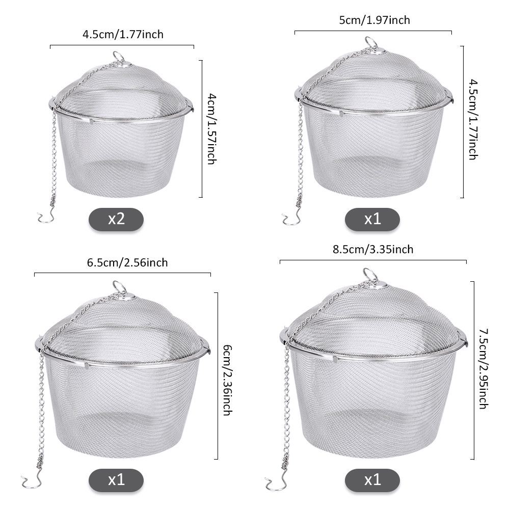 ADAMAS-BETA 304 Stainless Steel Extra Fine Mesh Tea Strainer Loose Leaf Tea Multifunctional Kitchen Utensils Filter Seasoning Filter Basket with Chain(Pack of 5)