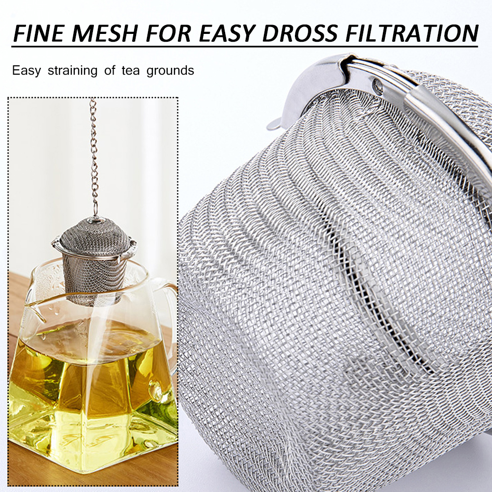 ADAMAS-BETA 304 Stainless Steel Extra Fine Mesh Tea Strainer Loose Leaf Tea Multifunctional Kitchen Utensils Filter Seasoning Filter Basket with Chain(Pack of 5)
