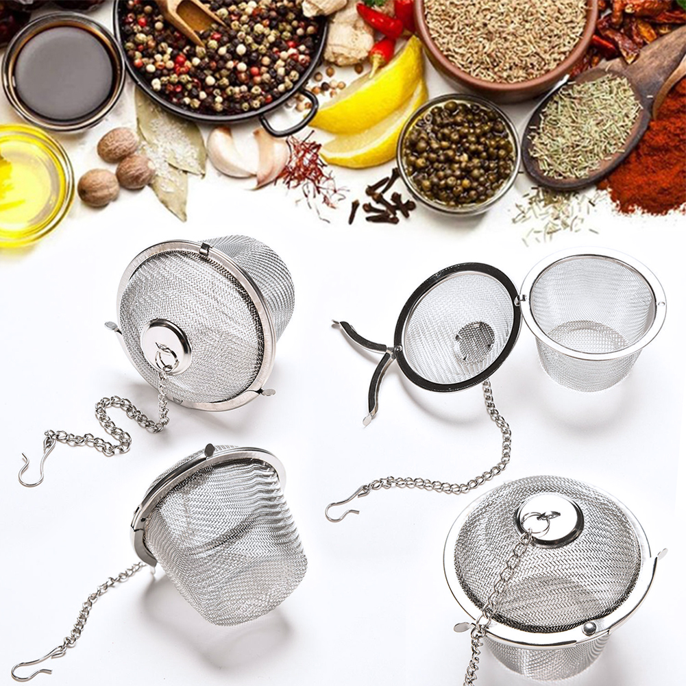 ADAMAS-BETA 304 Stainless Steel Extra Fine Mesh Tea Strainer Loose Leaf Tea Multifunctional Kitchen Utensils Filter Seasoning Filter Basket with Chain(Pack of 5)