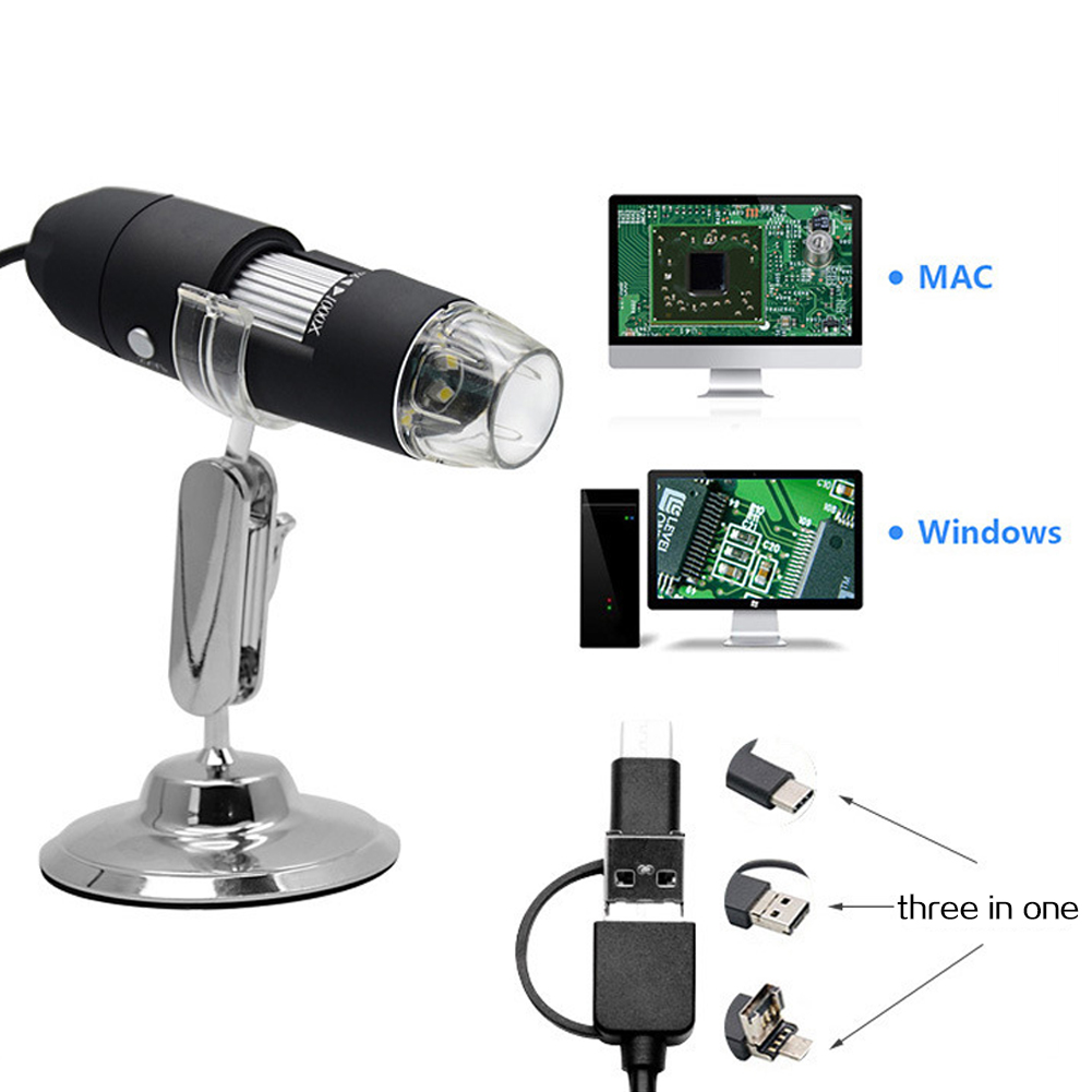 ADAMAS-BETA 1pcs USB Digital Microscope X4-1000X, 8 LED Magnification Endoscope Camera Metal Stand, Compatible for MAC/Android Phone Lab Microscope