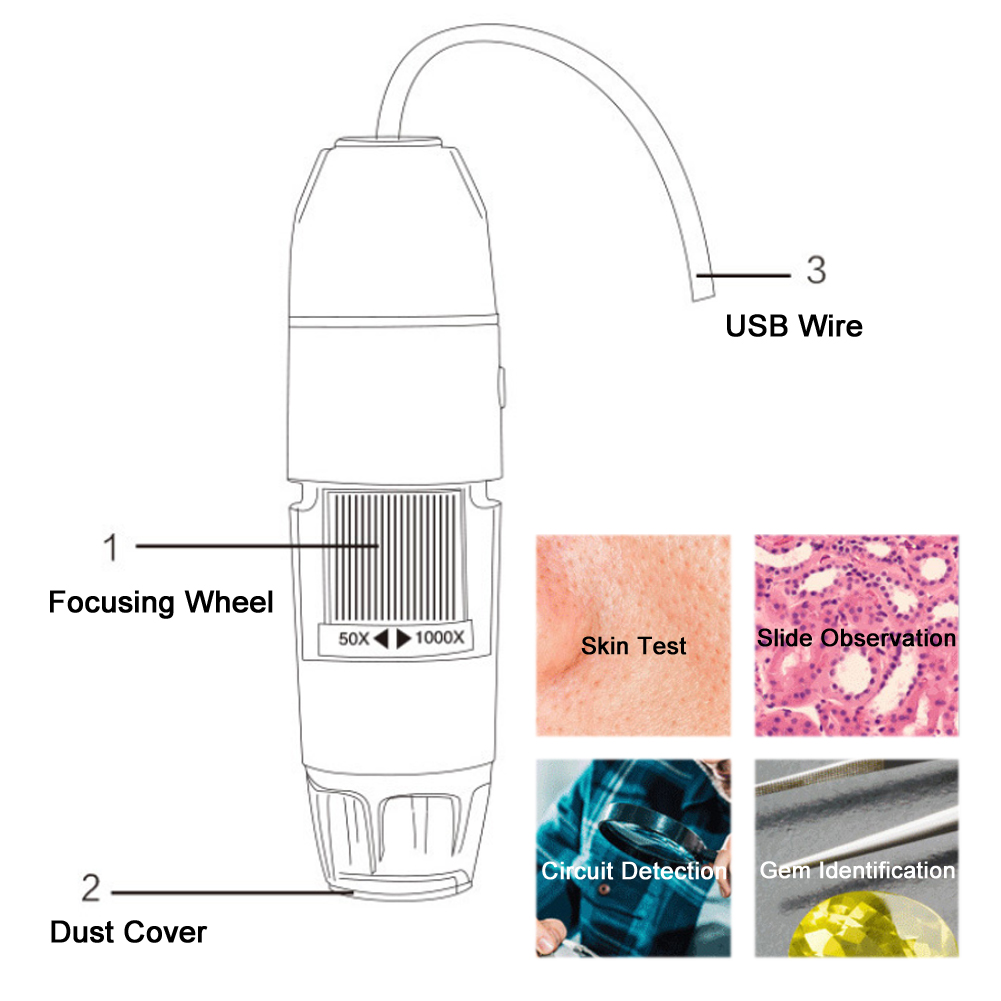 ADAMAS-BETA Three-in-one Electron Microscope 1000X High Definition Type-C Student Digital Mini Microscope LED Laboratory Supplies Equipment