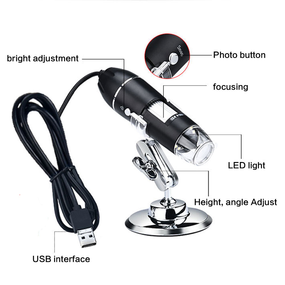 ADAMAS-BETA 1pcs USB Digital Microscope X4-1000X, 8 LED Magnification Endoscope Camera Metal Stand, Compatible for MAC/Android Phone Lab Microscope