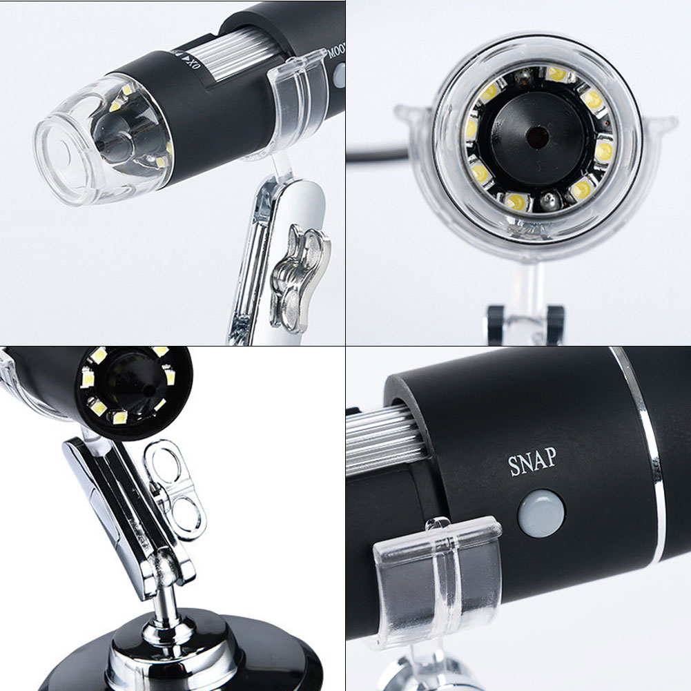 ADAMAS-BETA 1pcs USB Digital Microscope X4-1000X, 8 LED Magnification Endoscope Camera Metal Stand, Compatible for MAC/Android Phone Lab Microscope