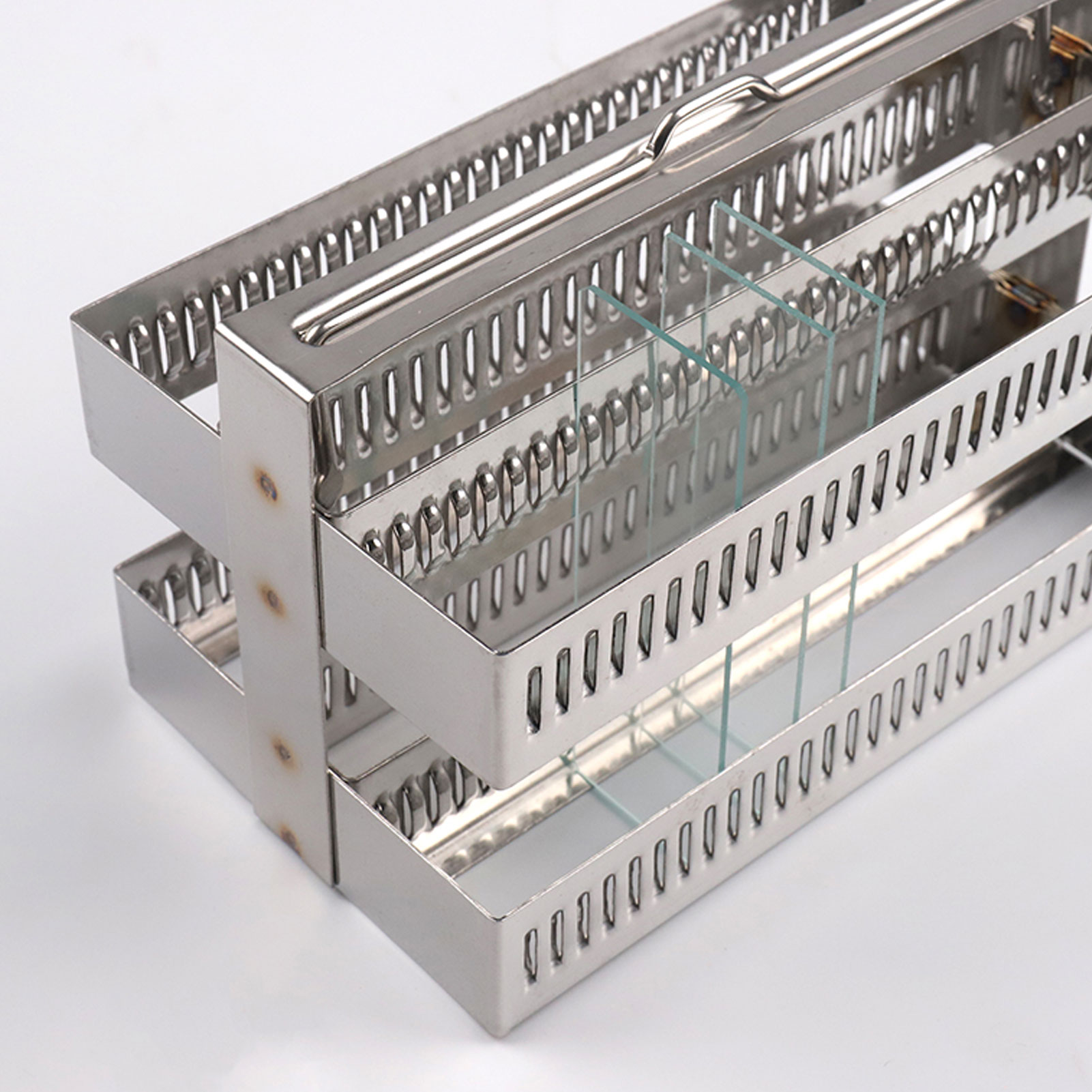 ADAMAS BETA Lab Stainless Steel Slide Dyeing Rack with Handle Laboratory Slide Storage Holder Suitable for 20/30/60 Sheets Standard Slides