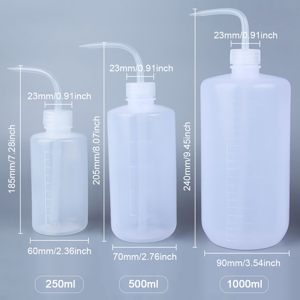 ADAMAS-BETA Plastic Washing Bottle PP White Large Capacity 250-1000ml Lab Graduated Washing Bottles with Cusp Tube Squeeze Diffuser Bottle