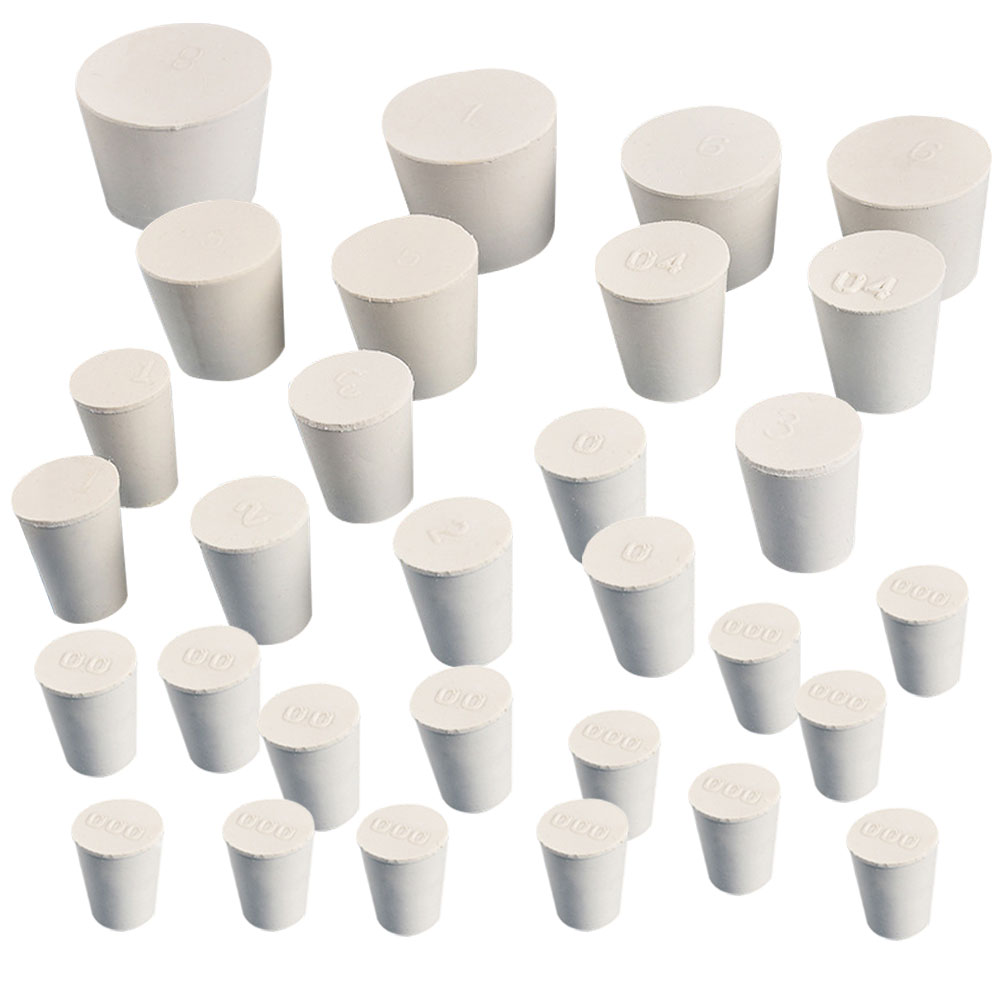 ADAMAS BETA Wholesale 26-30pcs White Rubber Plug Mixed Size Sealing Solid Cork without Hole Laboratory Conical Bottle Stoppers for Test Tube/Flask
