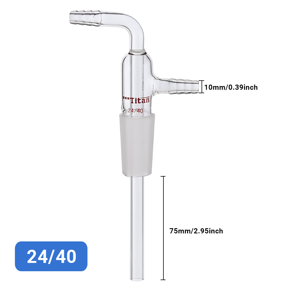 ADAMAS-BETA Glass Gas/Liquid Input Connector 75mm/250mm Air Extraction Joint with Pagoda Branch Pipe Grinding Mouth 24/40 Lab Tubes