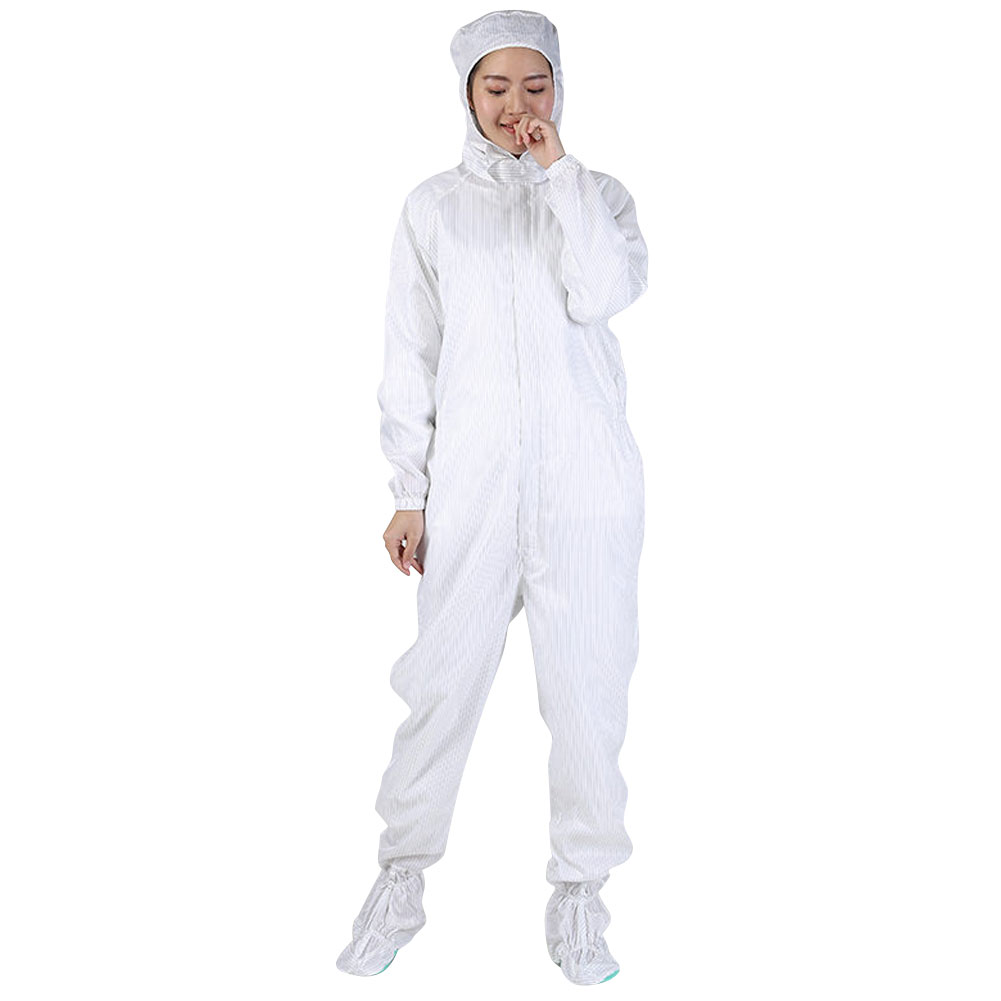 ADAMAS BETA Lab Hooded Cleaning Clothing One-piece Coverall Suits Dustproof Long Sleeve Protective White Stripe Laboratory Antistatic Wear