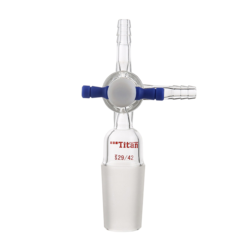 ADAMAS BETA Laboratory 3-Way Glass Connecting Tube with 2mm PTFE Stopcock Thick Wall Hollow Grinding Mouth Lab Glass Tubes Joint