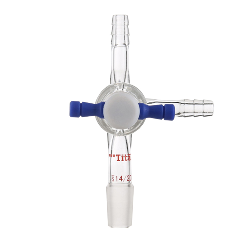 ADAMAS BETA Laboratory 3-Way Glass Connecting Tube with 2mm PTFE Stopcock Thick Wall Hollow Grinding Mouth Lab Glass Tubes Joint
