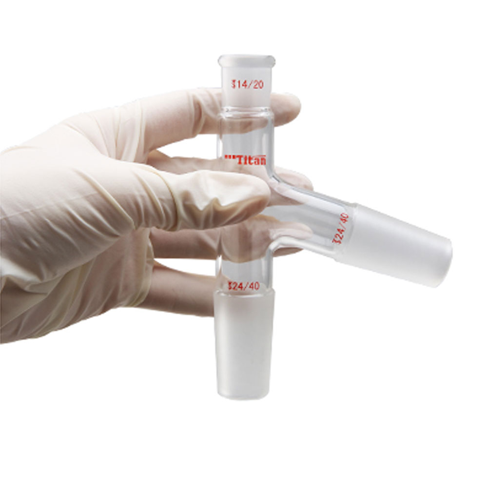 ADAMAS-BETA Space Saving Air Extraction Joint High Borosilicate Glass Laboratory Glass Connector Grinding With Branch Nozzle 90 Degree Bent Inlet Adapter