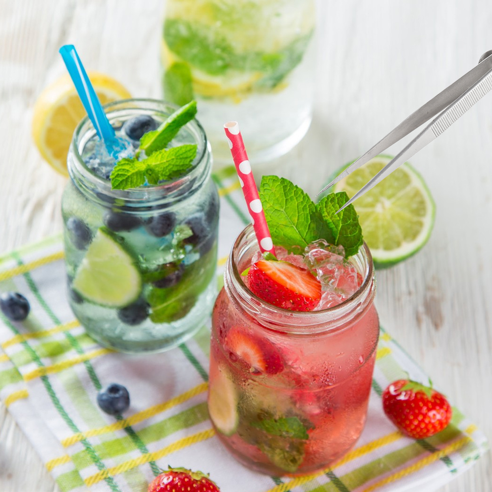 ADAMAS BETA 2pcs Stainless Steel Tweezers 16cm Pointed Headed Bend Tips Forceps Pliers Laboratory Clamping Tools Antiskid Lockable Long Clip