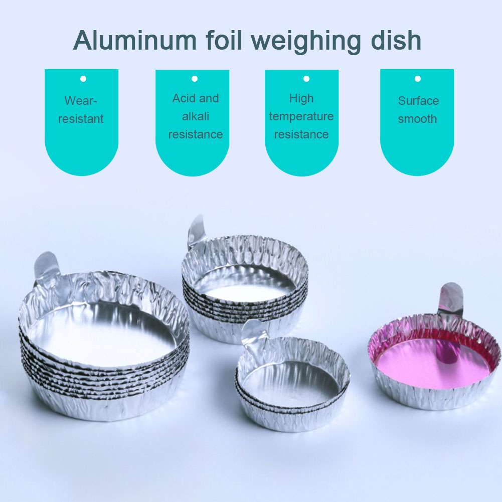 ADAMAS BETA Wholesale 100pcs Lab Aluminum Plate Aluminum Foil Weighting Tray/Dish with Handle Round Flat Bottom Powder Liquid Weighing Boat
