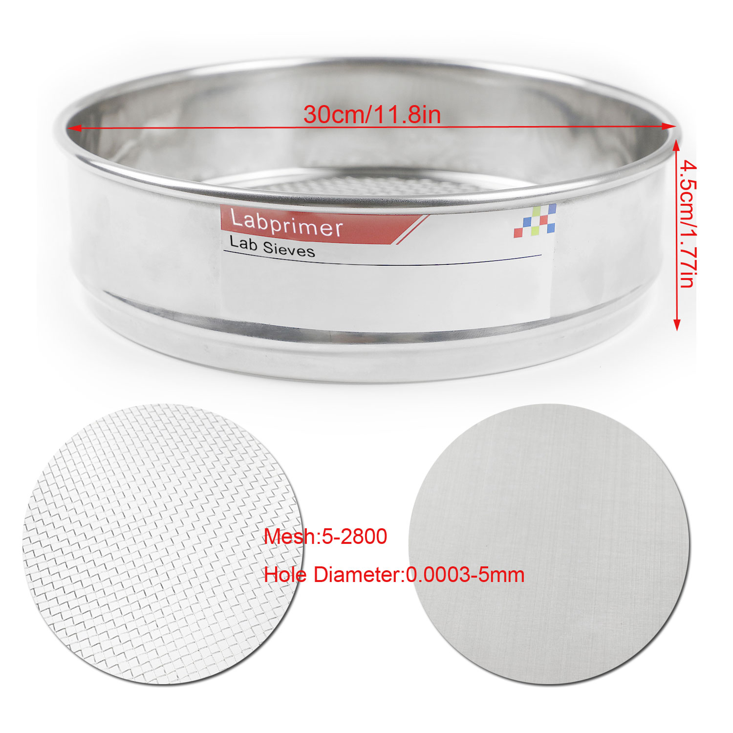 ADAMAS-BETA Lab Sieve 30cm*4.5cm Stainless Steel Mesh Screen Filter 5-2800 Mesh for Seeds/Laboratory Particulate Hierarchical Filtering
