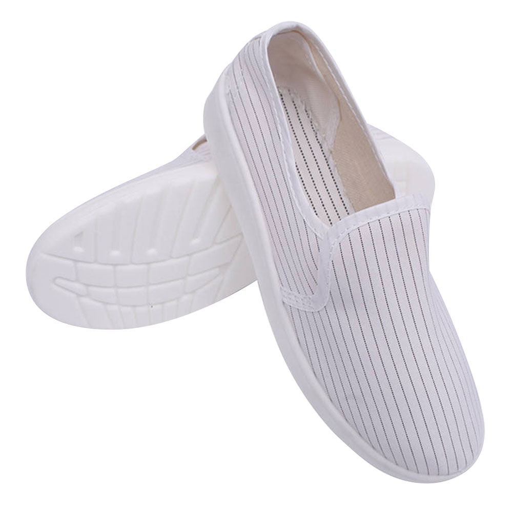 ADAMAS BETA Laboratory Anti-static Canvas Shoes White Stripe Full Top Elastic Mouth PU/PVC Flat Sole Dust-free Cleaning Shoes Size 35-46