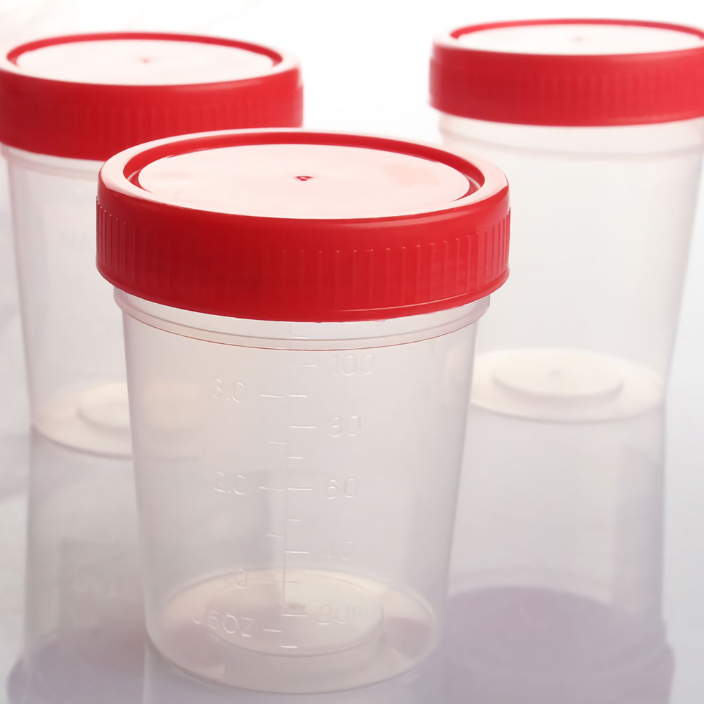 ADAMAS-BETA Wholesale 5-50pcs Disposable Urine Cup with Cover 120ml Graduated Sampling Cups Lab PP Plastic Sputum/Specimen Cups