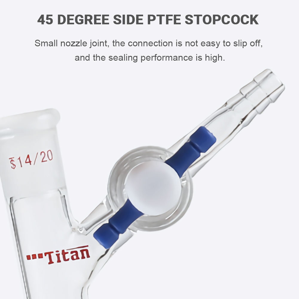 ADAMAS-BETA High Borosilicate Glass Connector 45 Degree Teflon Stopcocks Pipe Lab Joint with PTFE Gate Grinding Mouth 14/20 24/40 