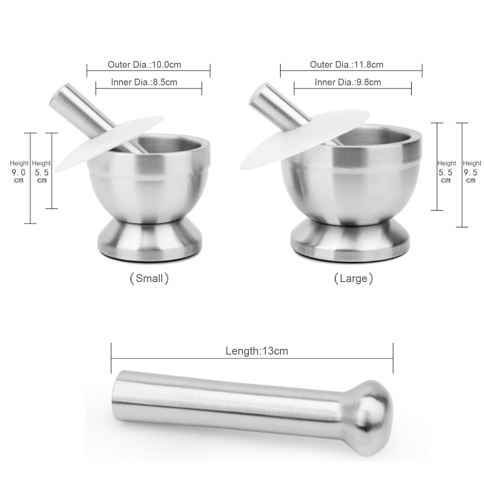 ADAMAS-BETA Lab 304 Stainless Steel Mortar Pestle Set 85mm 98mm with Grinding Rod Holed Dustproof Cover for Laboratory Tamping/Grinding