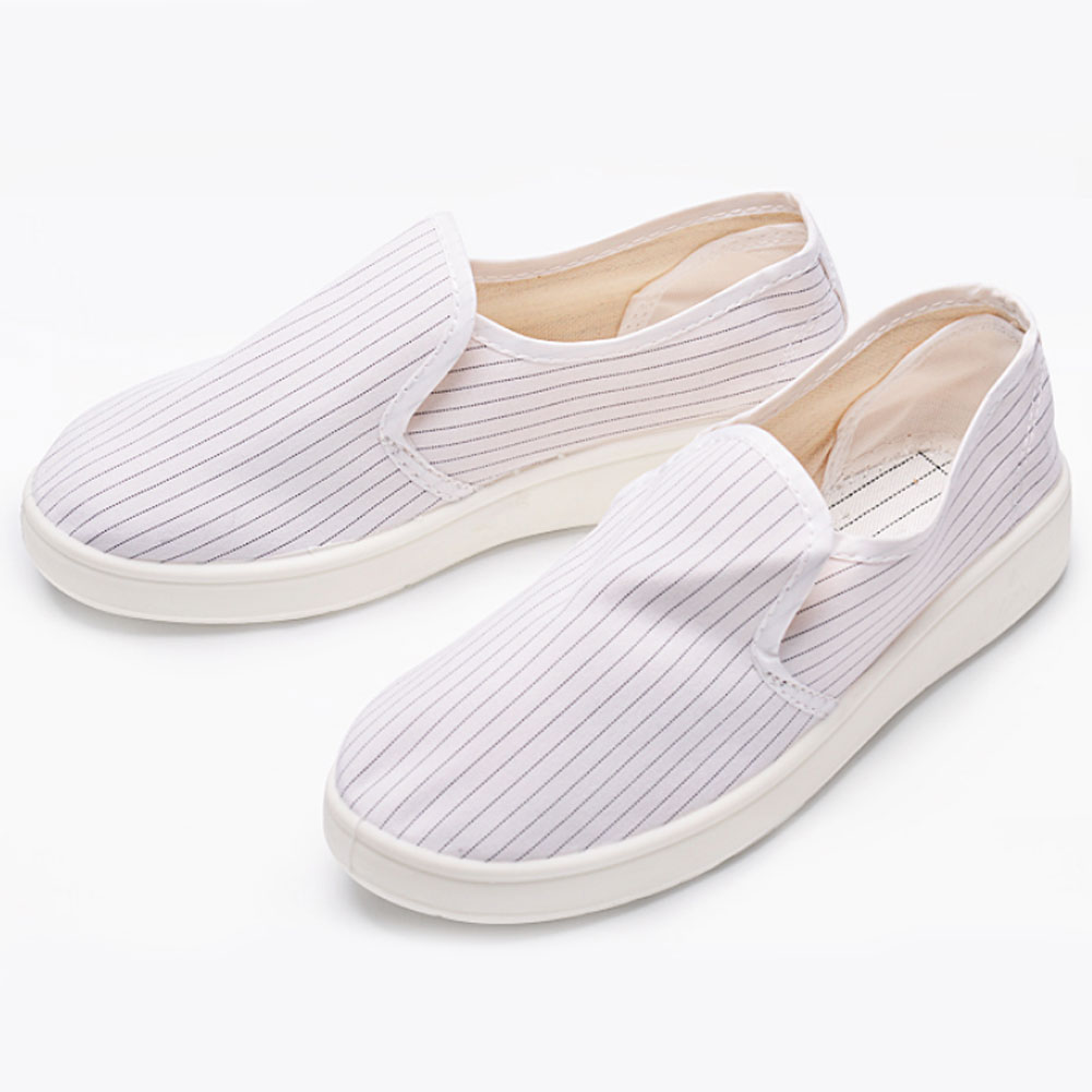 ADAMAS BETA Laboratory Anti-static Canvas Shoes White Stripe Full Top Elastic Mouth PU/PVC Flat Sole Dust-free Cleaning Shoes Size 35-46