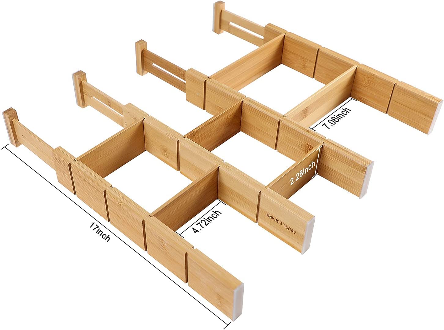 Bamboo Drawer Dividers Organizer Set of 4, with 6 Extra Mini Dividers, Adjustable Drawer Organizers,Expandable Drawer Organization for Kitchen, Dressers, Bathroom and Office (13.25-17 in) 