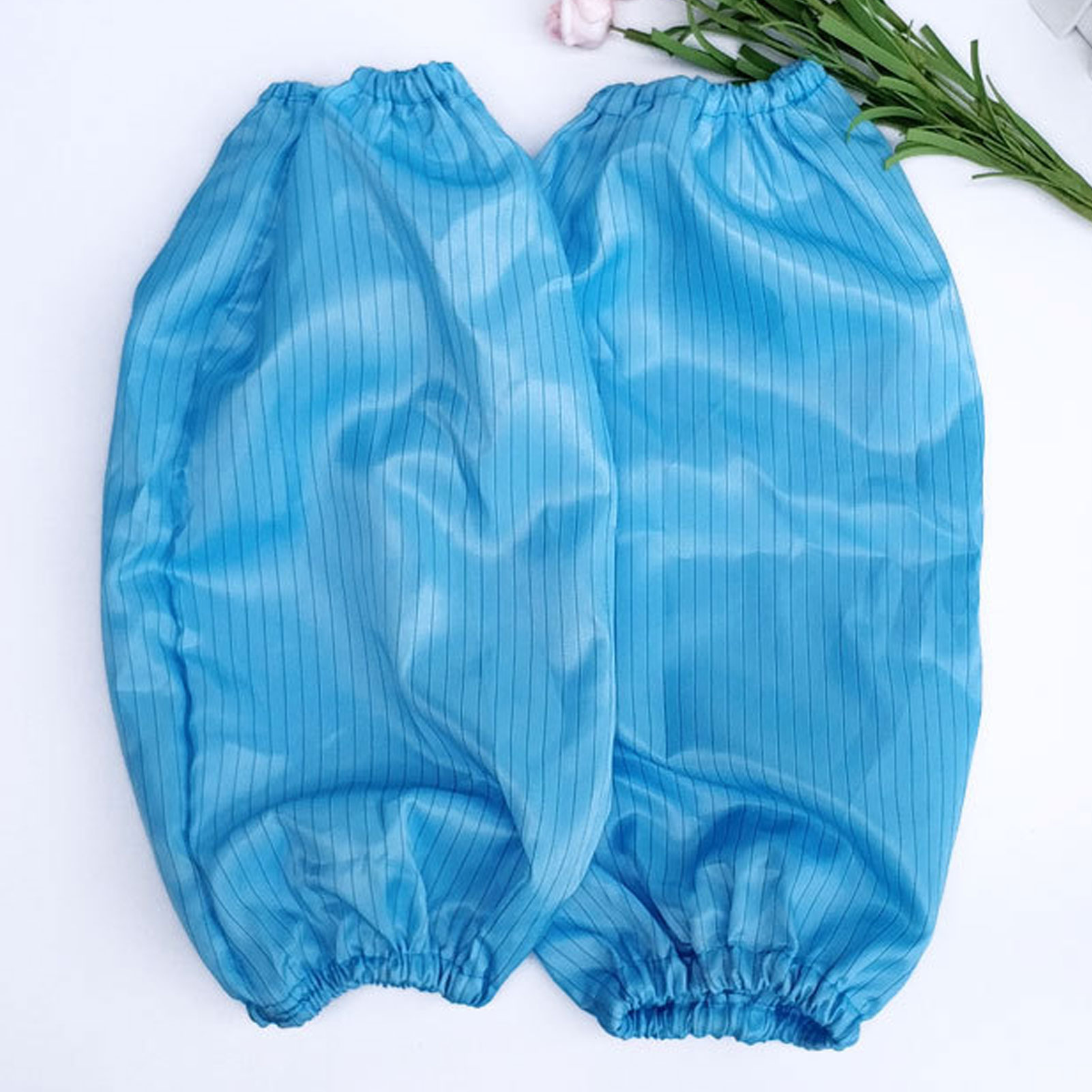 ADAMAS BETA 5 Pairs Lab Antistatic Sleeve Cover Unisex Dust-free One Size Elastic Cuffs Breathable Blue Stripe Sleeves for Workshop/Laboratory