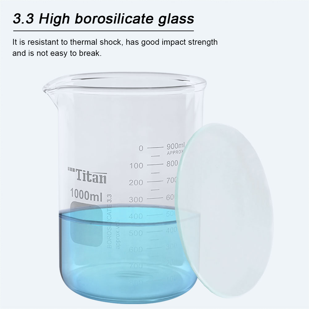 ADAMAS BEST Glass Beaker + Watch Glass Set High Borosilicate Thick Wall 1000ml Beaker Diameter 150mm Dish Cover/Cap for Lab