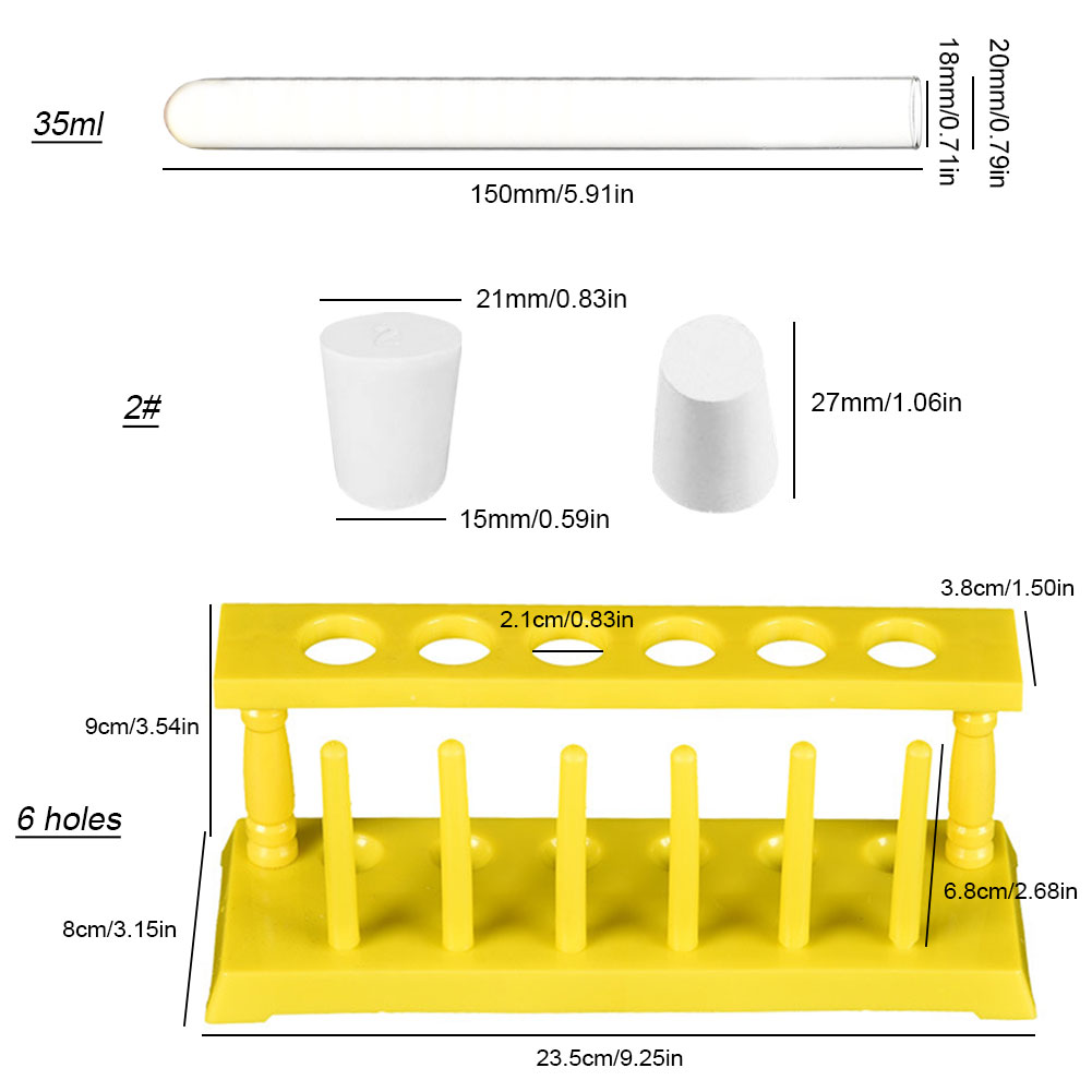 ADAMAS BEST 20*150mm Glass Test Tubes with Rubber Stopper+6 Well Plastic Test Tube Rack Laboratory Plastic Tube Holders Standers Set 13pcs