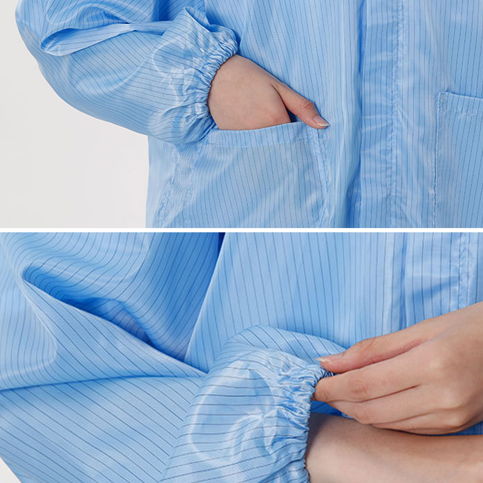 ADAMAS BETA Lab Blue Stripe Lapel Antistatic Clean Coat Polyester Single Breasted Long Sleeve Dust-free Protective Clothing for Women