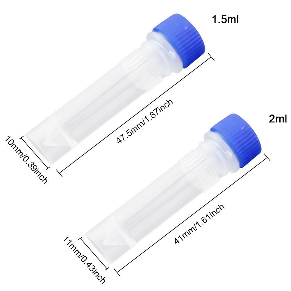 ADAMAS-BETA 20pcs/Lot Laboratory Screwed Freezing Tube 1.5ml 2.0ml Vertical Cryopreservation Tube with Cover PP Plastic Sampling Tubes 