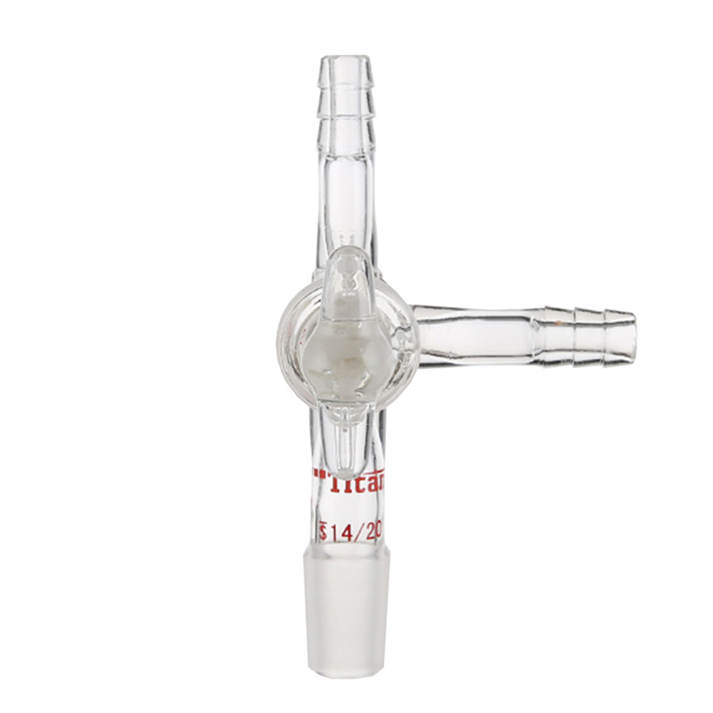 ADAMAS BETA Laboratory 3-Way Glass Connecting Tube with 2mm PTFE Stopcock Thick Wall Hollow Grinding Mouth Lab Glass Tubes Joint