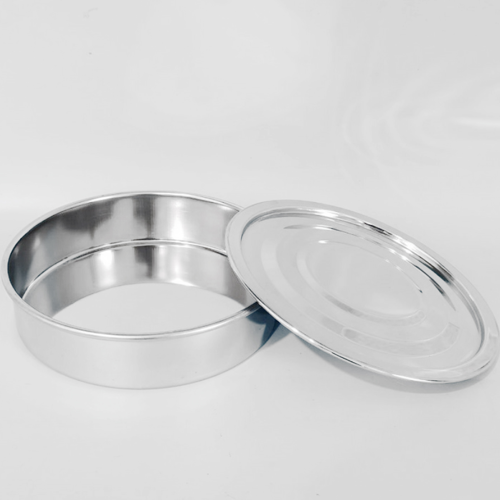 ADAMAS-BETA 304 Stainless Steel Standard Screen Bottom Receiving Tray + Cover Set Laboratory Sieve Tray with Cover Diameter 20cm