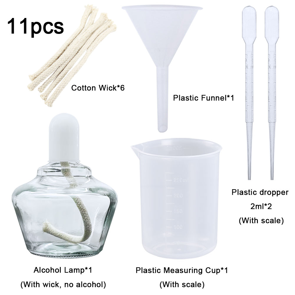 ADAMAS-BETA 11pcs Lab Glass Alcohol Lamp Set 150ml Wick Funnel 2ml Dropper Beaker for Heating Experiment