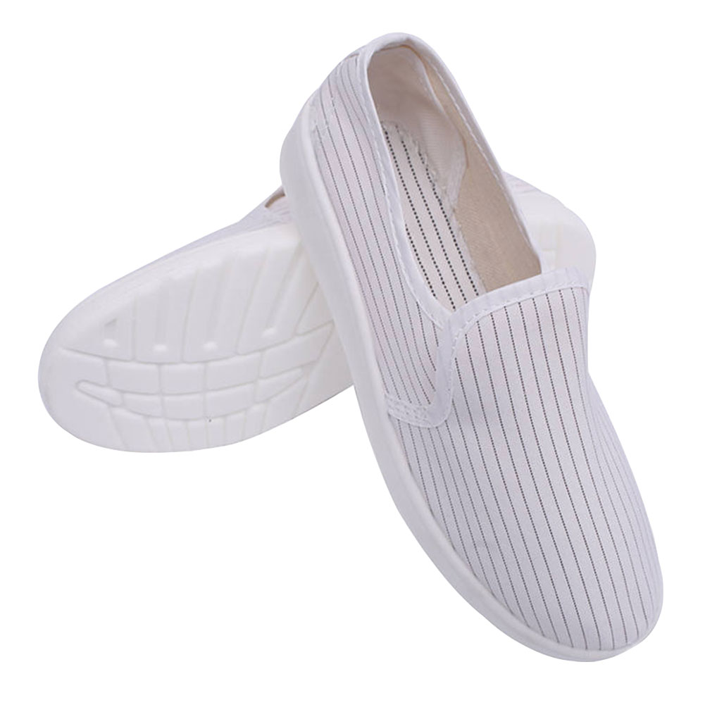 ADAMAS BETA Laboratory Anti-static Canvas Shoes White Stripe Full Top Elastic Mouth PU/PVC Flat Sole Dust-free Cleaning Shoes Size 35-46