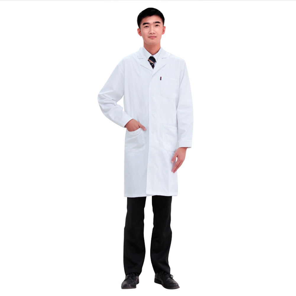 ADAMAS BETA Lab White Coat 100% Cotton Single Breasted Long Sleeve Men's/Women's Nurse Uniform Laboratory Overcoat with Pockets
