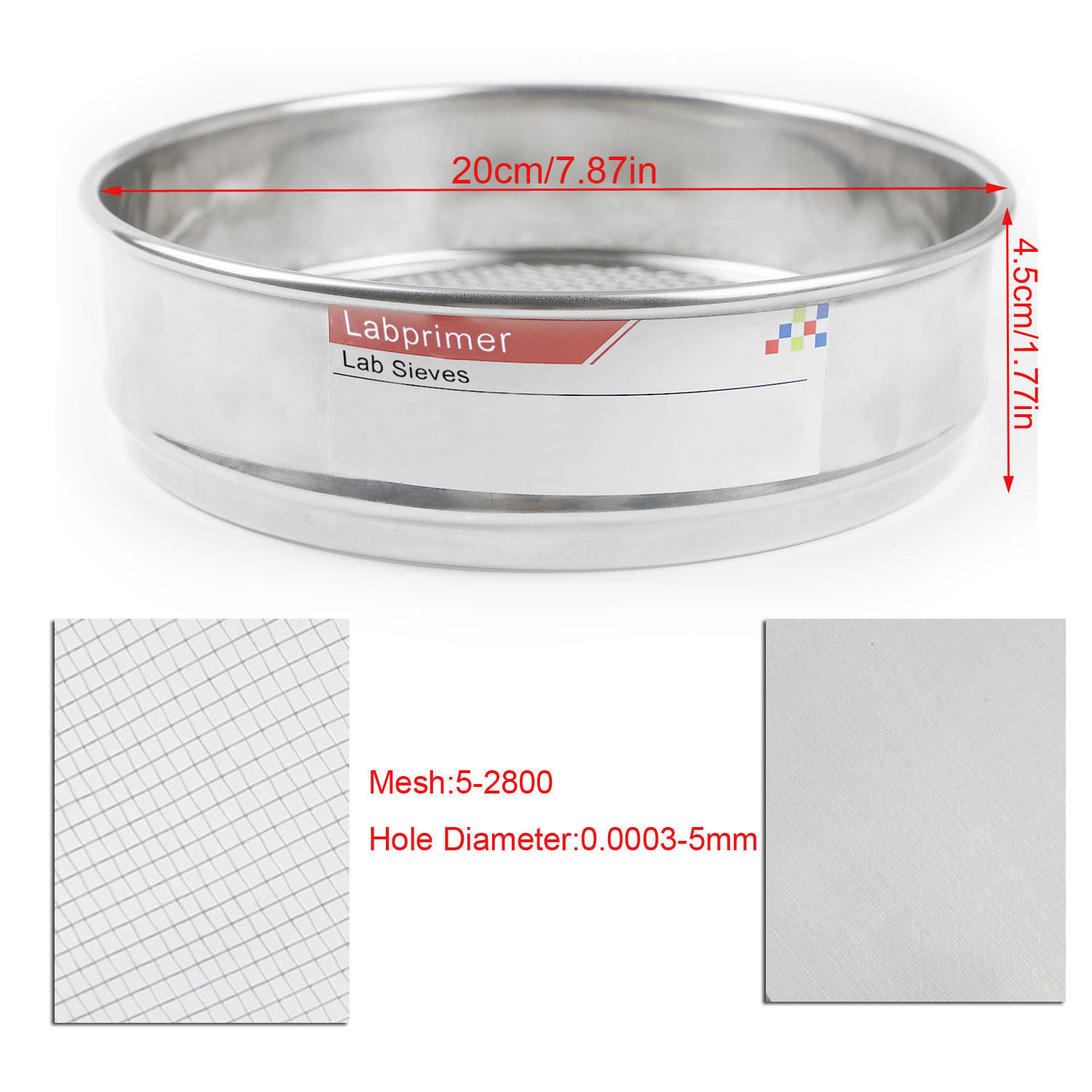 ADAMAS-BETA Laboratory Stainless Steel Mesh Screen Filter Lab Sieve 20cm*4.5cm 5-2800 Mesh for Seeds Hierarchical Filtering