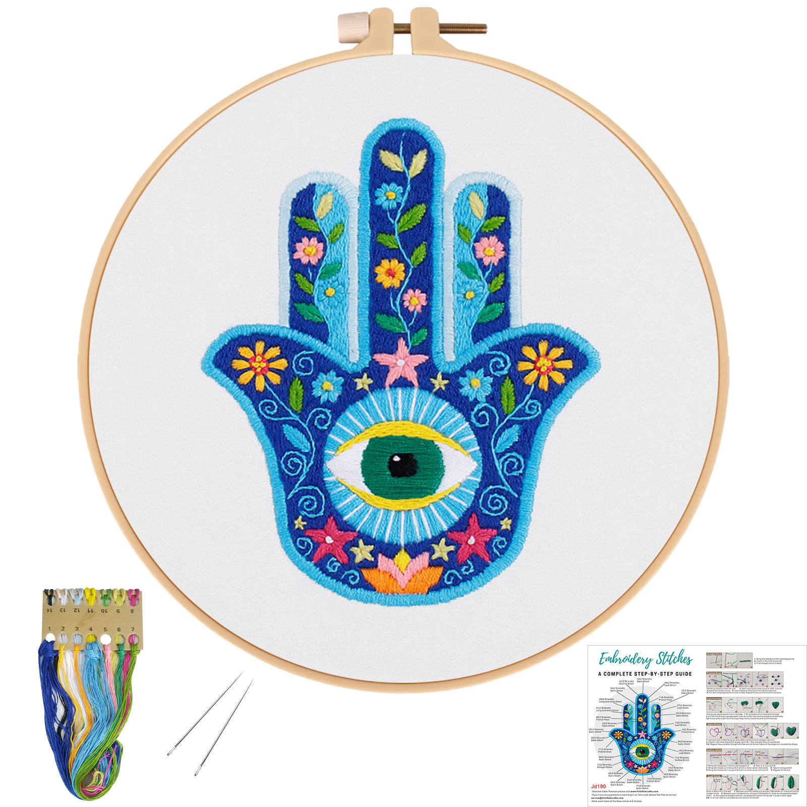 Embroidery Starter Kit Cross stitch kit for Adult Beginner -Tarot Evil Eye with Hamsa Hand pattern 