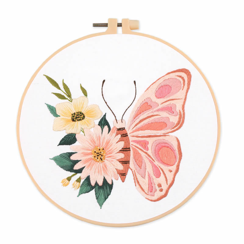 Embroidery Starter Kit Cross stitch kit for Adult Beginner - Butterfly Flower Embroidery