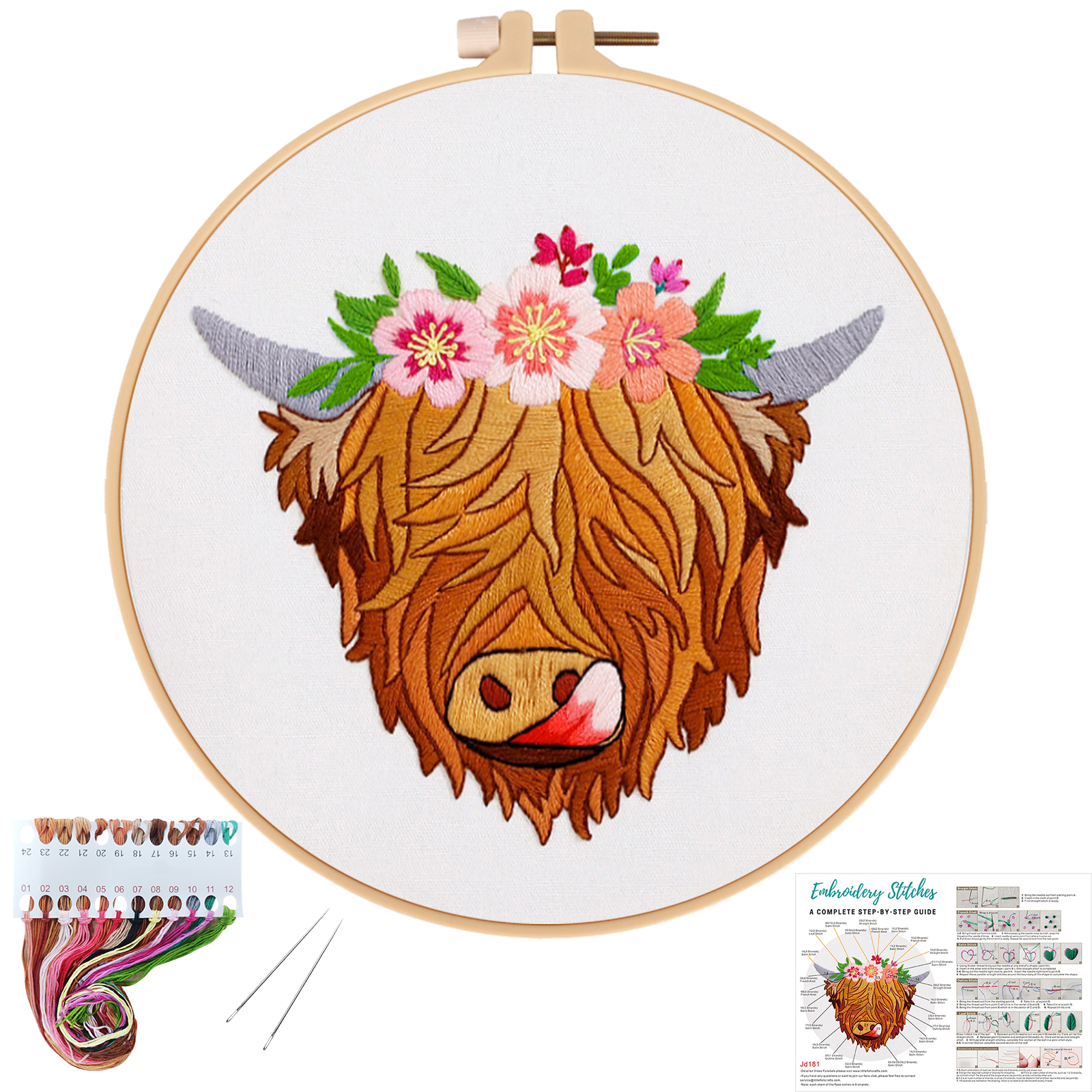 Embroidery Starter Kit Cross stitch kit for Adult Beginner - Highland Cow Pattern