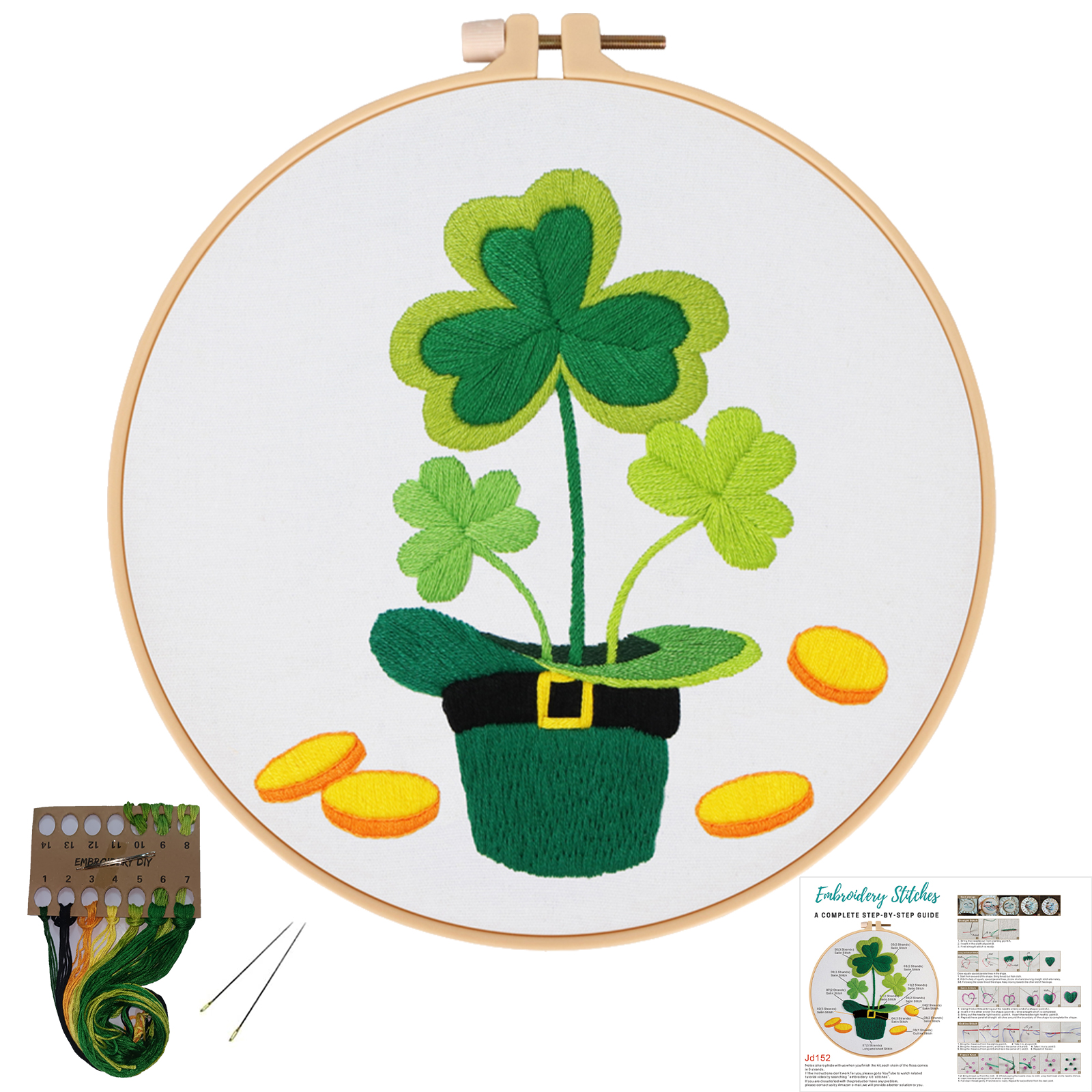 Beginner Cross Stitch Kits Set for Adults with Lovely Green Shamrock Clover Pattern
