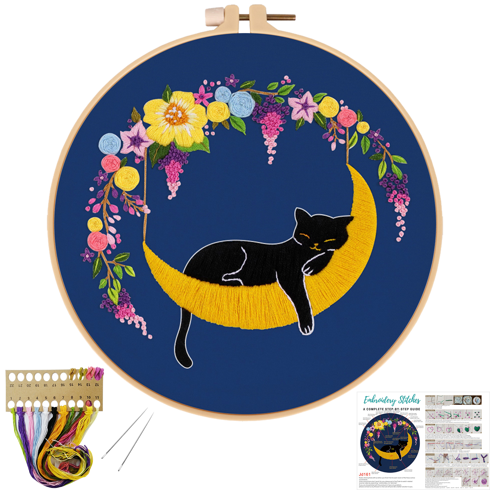 Embroidery Kit for Adult Beginner - Cat Moon Pattern