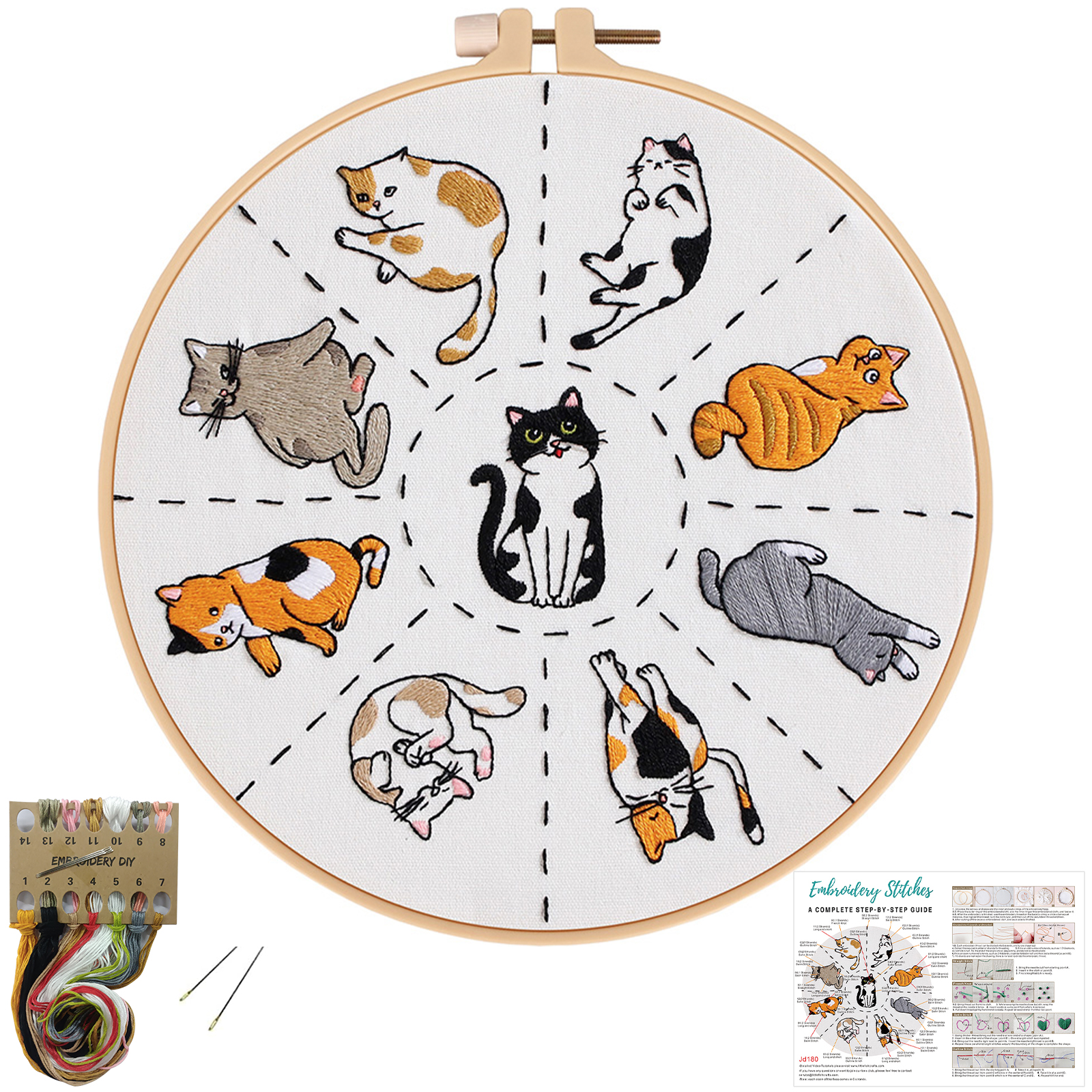 Embroidery Starter Kit Cross stitch kit for Adult Beginner - Cute Cats pattern