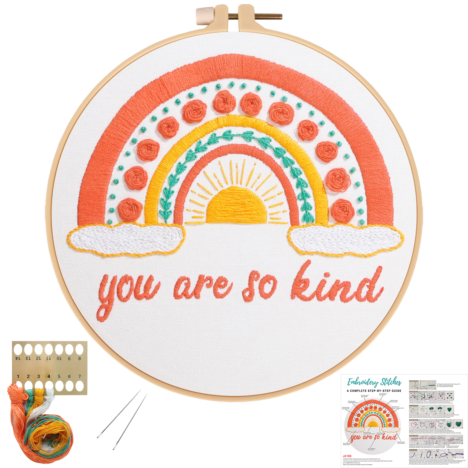 Embroidery Starter Kit Cross stitch kit for Adult Beginner -Boho Rainbow pattern