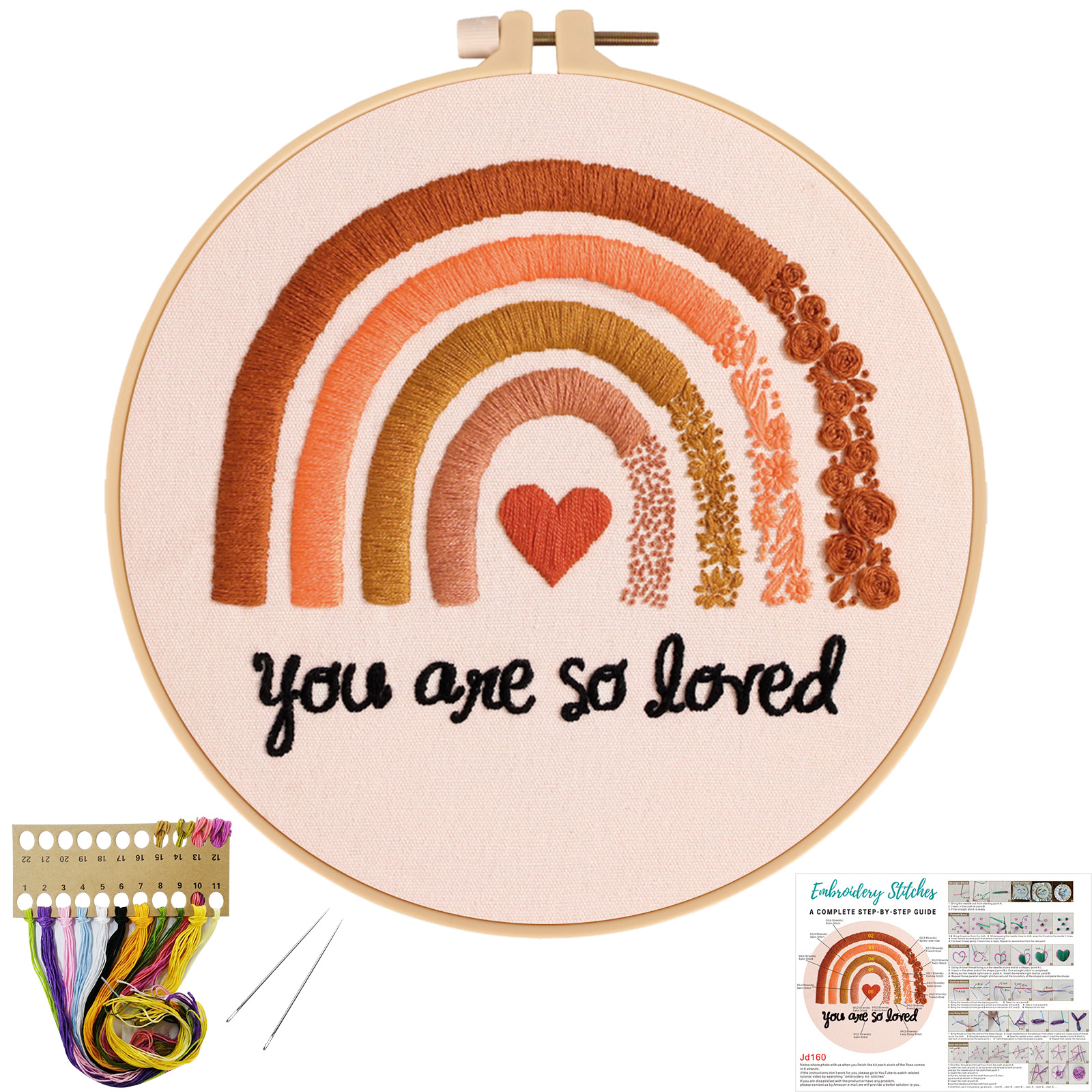 DIY Handmade Embroidery Craft Cross stitch kit Beginner  - Boho Rainbow Text Embroidery Pattern